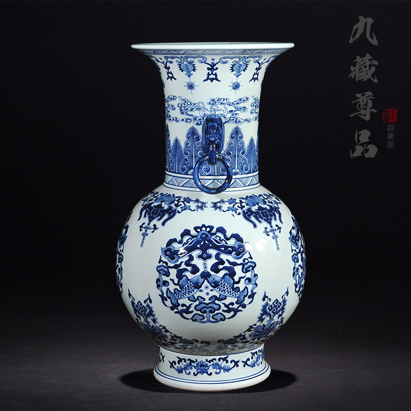 Jingdezhen ceramic vase imitation the qing qianlong hand - made porcelain ears eight Aquarius handicraft furnishing articles in the living room