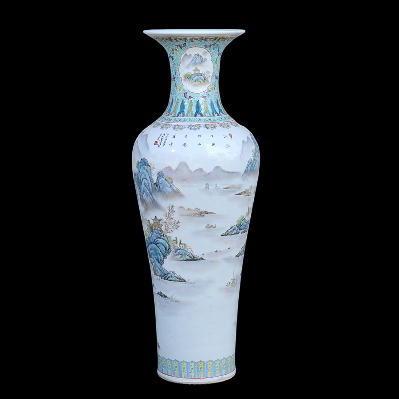 Jingdezhen ceramic vases, antique hand - made pastel landscape view sound of large vases, fashionable sitting room furnishing articles