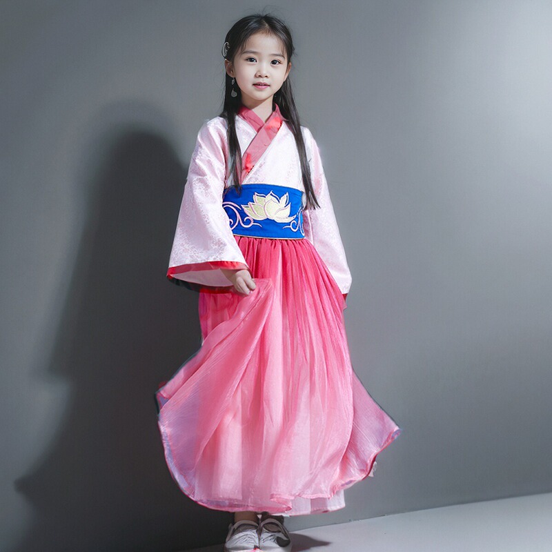Disney Mulan Hanfu Girls' Chinese Style Princess Dress Long-Sleeved Spring and Summer Outfit Children's Ancient Costume Dress Cosplay