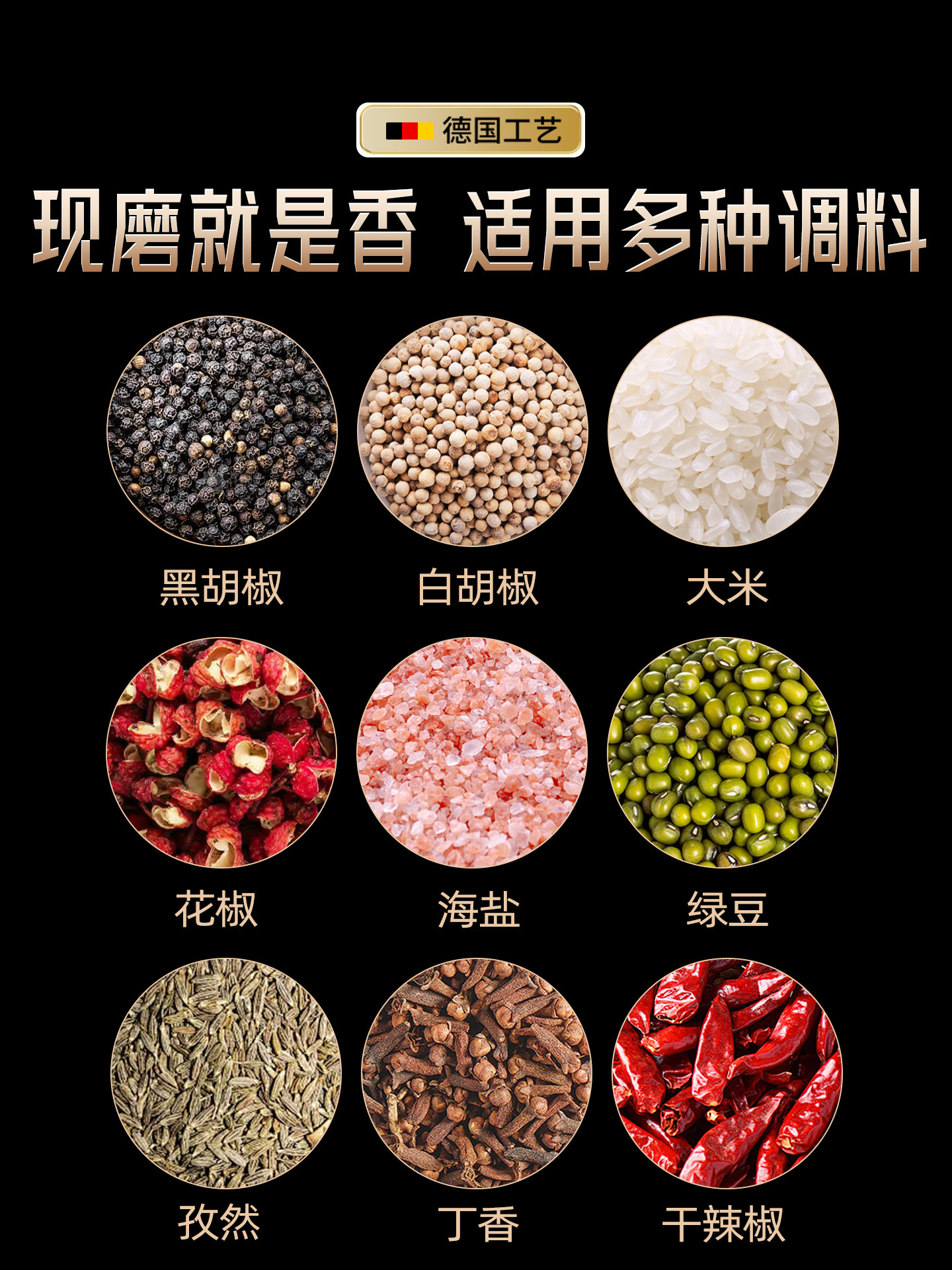 Manual Pepper Grinder for Home Use, Wooden Pepper Mill for Pepper, Salt, Sea Salt, Sichuan Pepper, Black Peppercorns, Seasoning Grinder