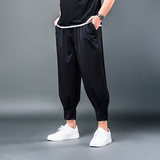 Плавки размер XXL 夏季冰丝灯笼九分裤休闲加肥大码男装宽松垂感薄款弹力运动松紧腰 Home of