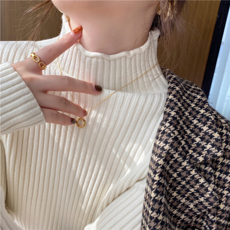 White sweater female autumn and winter new 2022 explosion outer wear a hundred and half high collar thickness inner knit blouse