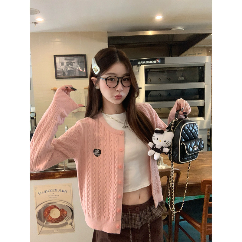 Su Sansan Pink Cardigan Women's Knitwear 2026 New Early Spring Korean Style Outfit Top Miu Style Sweater Jacket