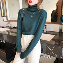 Turtleneck sweater women's autumn winter loose outerwear new 2022 inner knit bottoming shirt pile collar green top