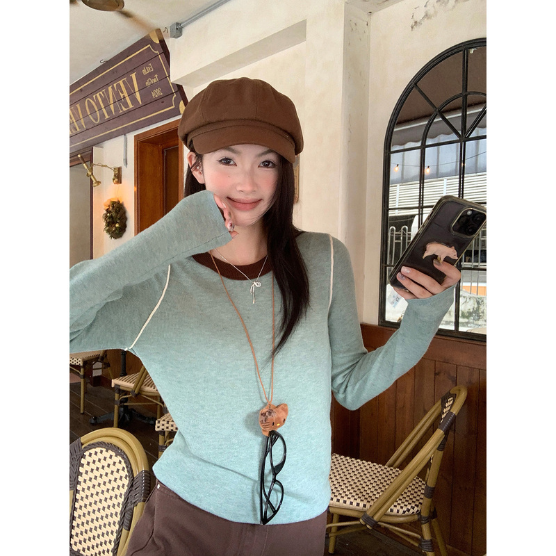 Su Sansan Autumn Knitwear 2026 New Green Sweater, Very Beautiful Early Spring Outfit, Base Layer Top