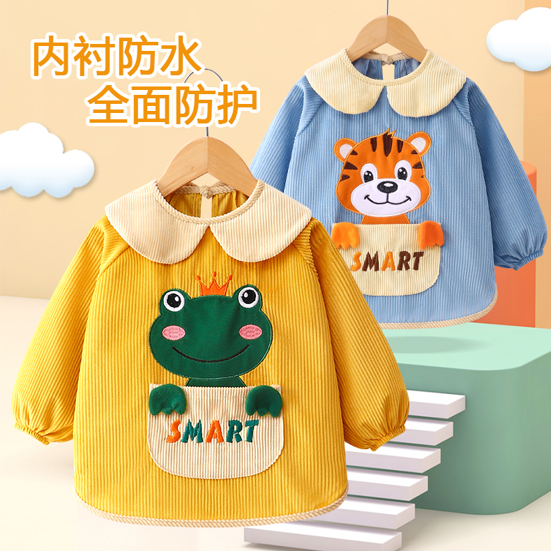 Baby gown autumn and winter waterproof and anti-dirty corduroy cute boy gown baby eating bib outer wear protective clothing