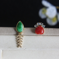 Mu Ming Jewelry original design fish and bear paw stud earrings A goods jade Japanese organic gemstone 18K gold inlaid earrings