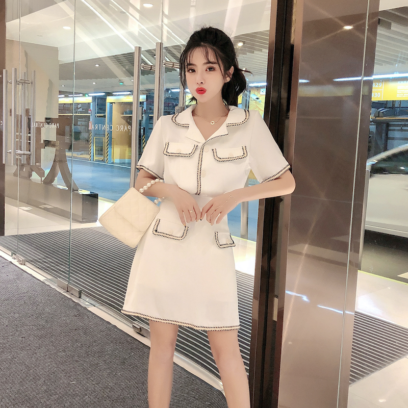 VK旗艦店 韓系名媛娃娃西裝領襯衫口袋裙套裝短袖裙裝