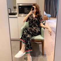 Light luxury customization ~ Elegant big-name style 2024 new ice silk pajamas for women in spring and autumn summer suits that can be worn outside