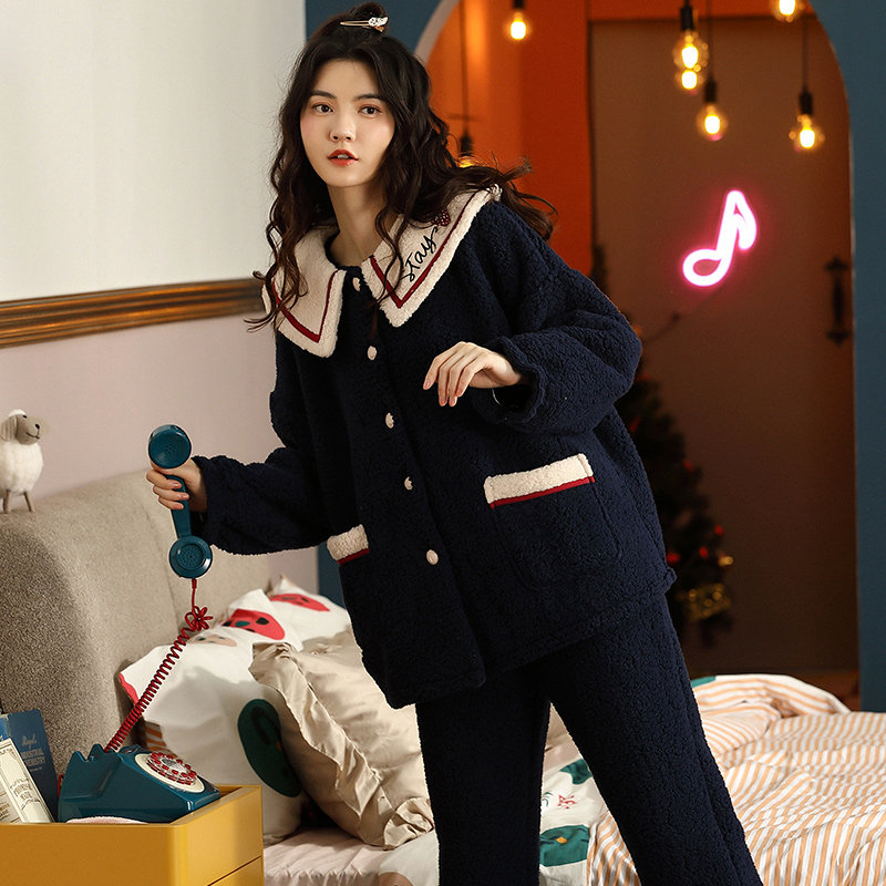 Heart bursting table ~ scarce limited edition coral fleece pajamas women's autumn and winter thickening and velvet sweet heating pants - Taobao