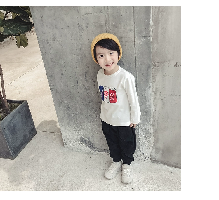 Áo thun bé trai cotton dài tay 2018 mùa xuân mới và mùa thu trẻ em mùa thu quần áo trẻ em phiên bản Hàn Quốc của áo sơ mi thủy triều