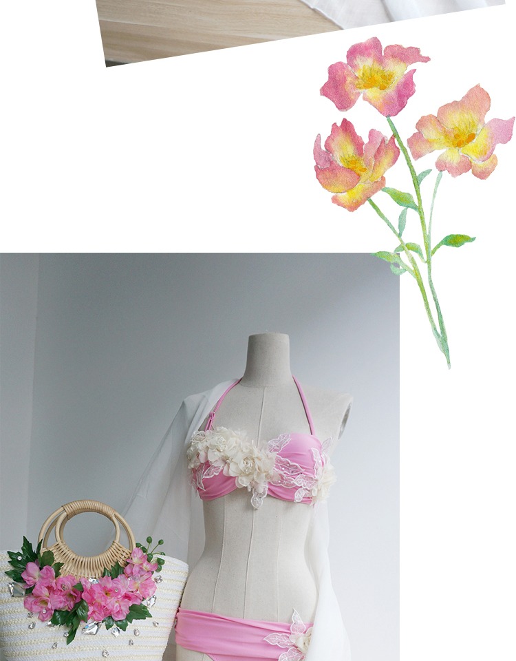 Heike nguyên bản 15 năm mới làm hoa handmade Áo ngực cỡ lớn tập hợp tôi mặc bikini tắm nước nóng mùa xuân bo bikini