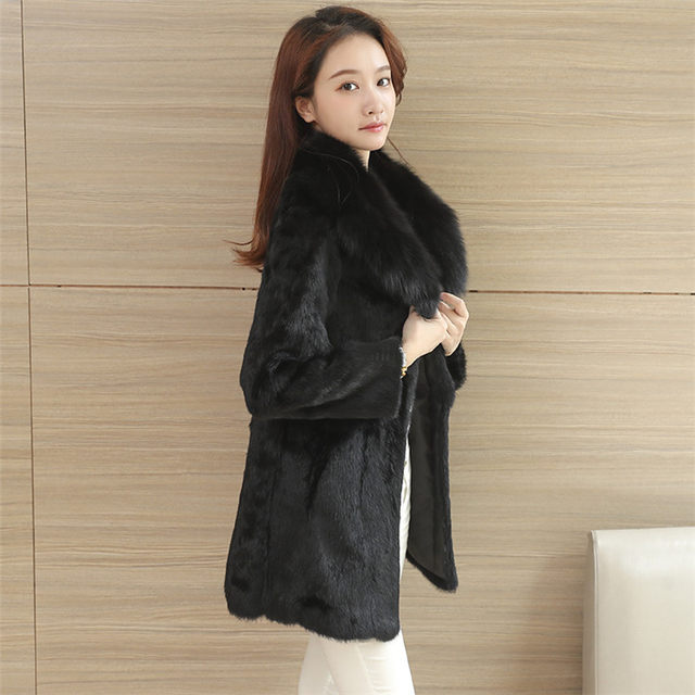 Anti-Season Clearance Fox Fur Collar Rabbit Fur Coat Women's Medium Length Large Size Special Offer Fur One Body Slim Slim