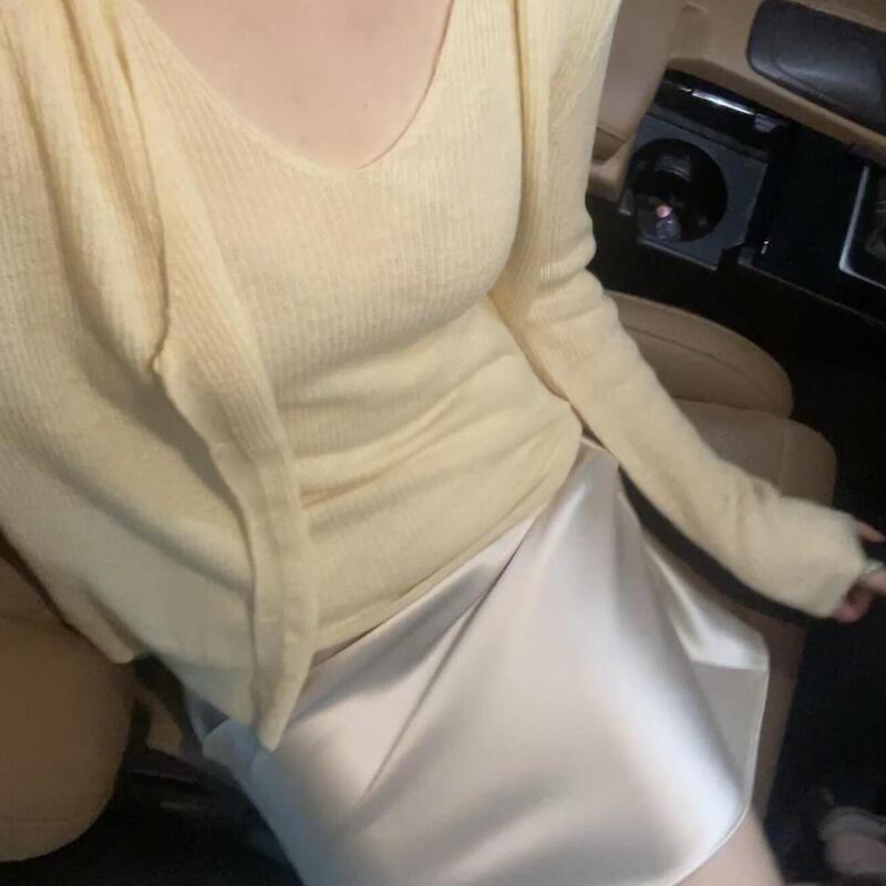 Correct Version] Wool Cheese Yellow Two-Piece Sweater Design Vest Thin Cardigan Sun Protection Summer