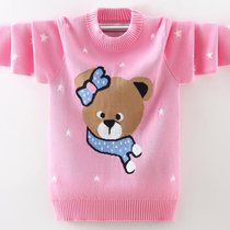 Girls sweaters autumn and winter new styles in the big childrens plus velvet thick cotton knitted sweater childrens foreign style pullover sweater trend