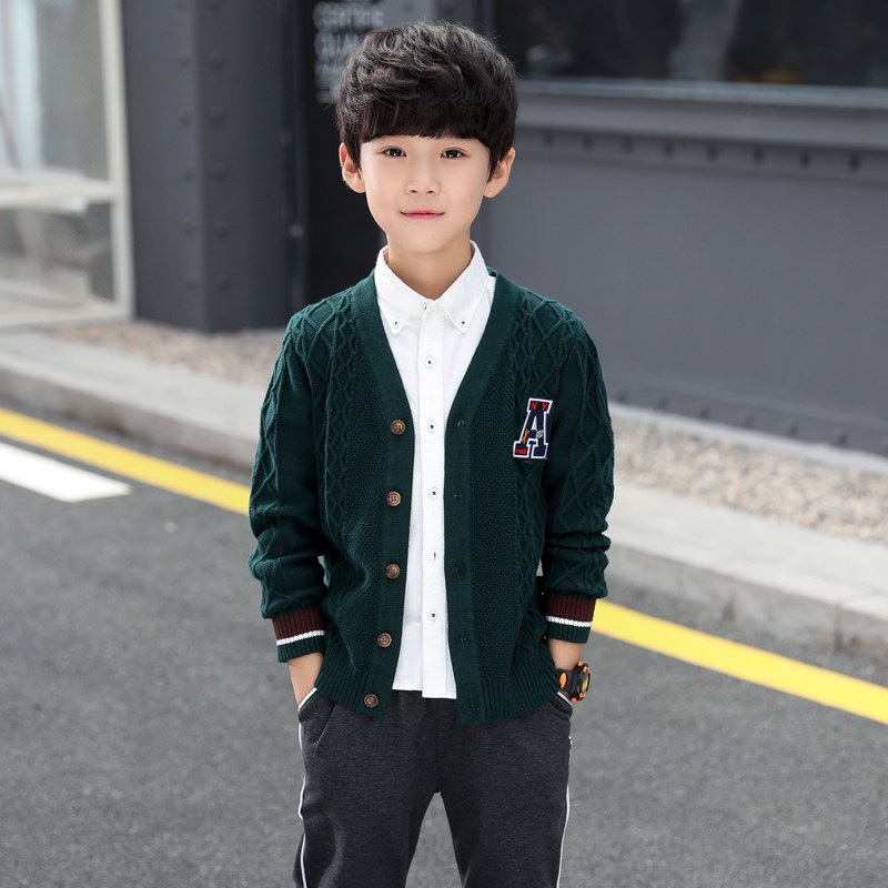 Boys sweater cardigan autumn cotton 10 big boys knitted 12 boys Korean version of the children's jacket Western style 15 years old tide