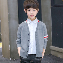 Boys cardigan sweater 7 cotton V-neck big boy knitted jacket tide 9 spring and autumn foreign style Korean version 10 years old