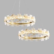 Postmodern all-copper chandelier Living room New Chinese style designer creative minimalist Dining room Bedroom natural marble all-copper lamp