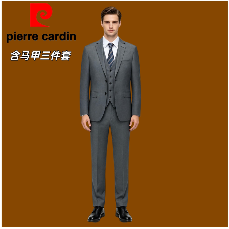 Pierre Cardin Men's Business 100% Merino Wool Slim Fit Suit Set Wedding Groom Gray Suit Plus Size