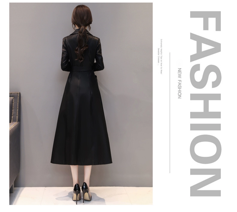 Hained leather leather nữ dài phần Slim phiên bản Hàn Quốc 2018 thu đông mới da cừu cỡ lớn áo khoác da dày