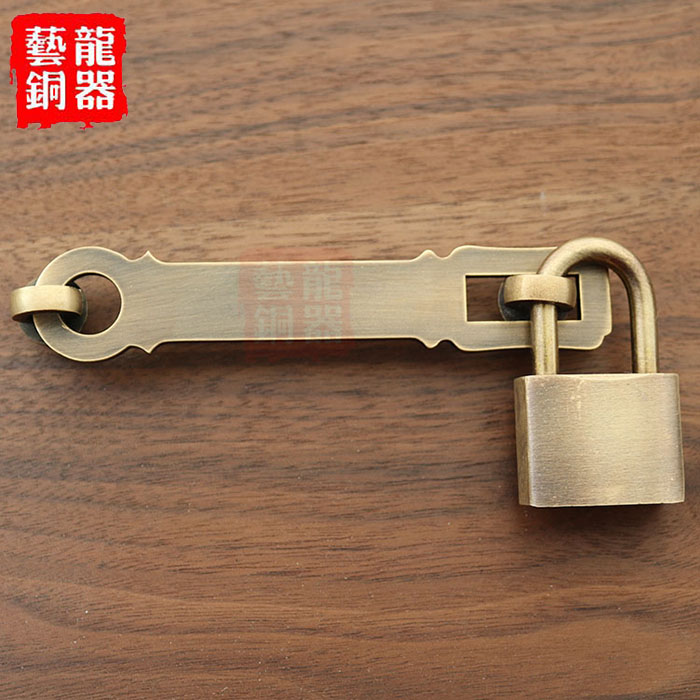 Chinese antique pure copper lock furniture cabinet door drawer hasp full copper door bolt latch lock retro door buckle door lock