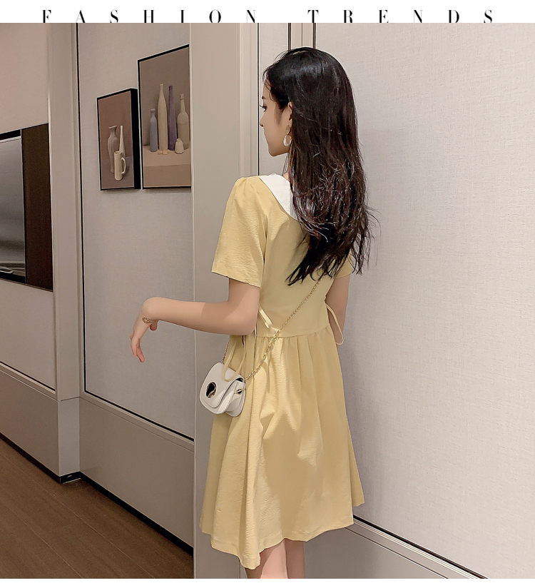 VK旗艦店 韓國風氣質單排釦側腰綁帶顯瘦短袖洋裝