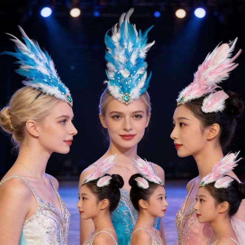 Art Exam Performance Costume, Solo Dance, Jubilant Cloud Dance, Same Style Feather Headpiece, Costume Props, Jiaozhou Dance Performance Hair Accessories