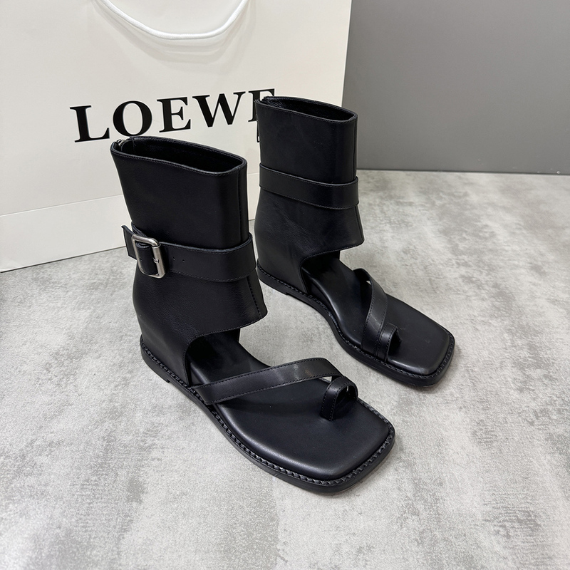 7cm Height-Increasing Thong Roman Sandals for Women, 2025 Summer New Genuine Leather Mid-Calf Wedge Fashion Sandals, Niche Style