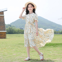Girl Summer Clothing Dress Dress Foreign Air Children Nets Red Dress Summer Thinness Big Boy Girl Broken Flowers Snowspun Princess Dress