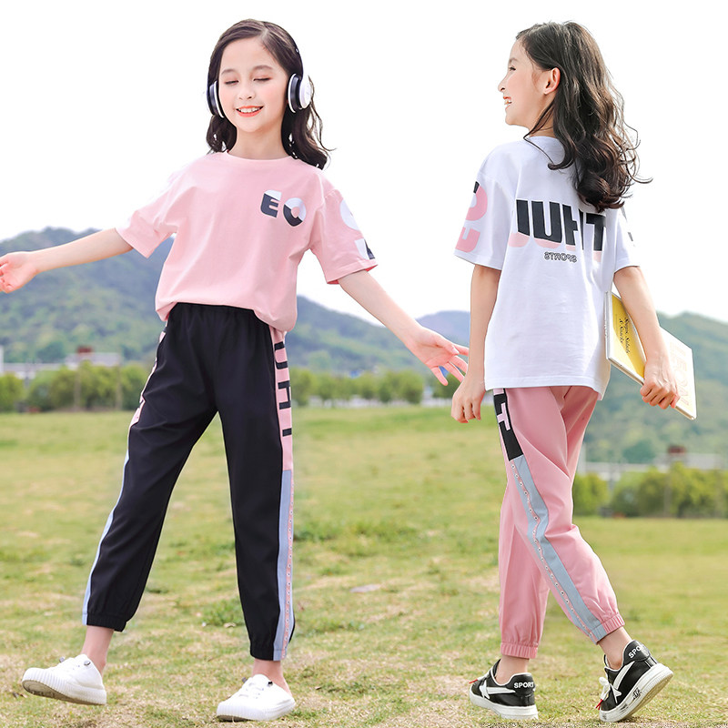 Online Red Girl Dress Summer Clothes 2022 New Summer Sports Suit Children of the Children's Scouts ten-year-old girl clothes