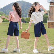 Girl Net Red Suit Summer New 2022 Ocean Gas Children CUHK Children 12 Year Old Girl Short Sleeve Shorts Summer Load