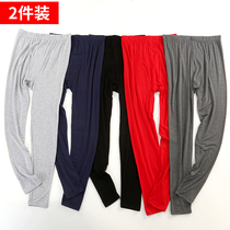 2-pack Modal mens autumn pants thin youth fat plus size high waist stretch bottom line pants warm pants