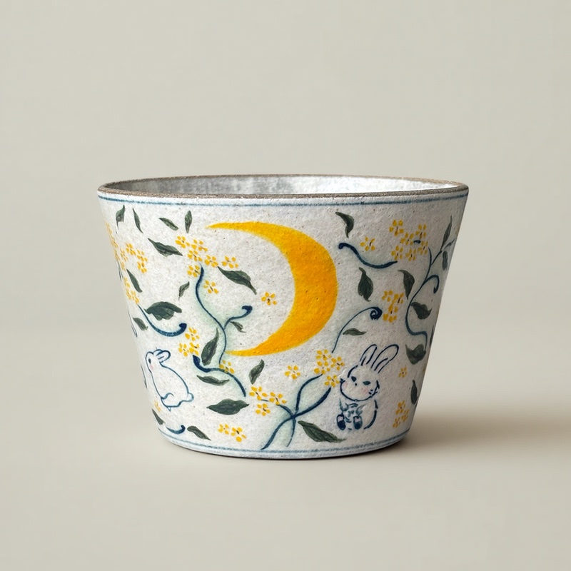 [High-Quality Item] Osmanthus Jade Rabbit Hand-Painted Ceramic Coffee Cup Latte Art Cup Handmade Underglaze Color Gift Clay