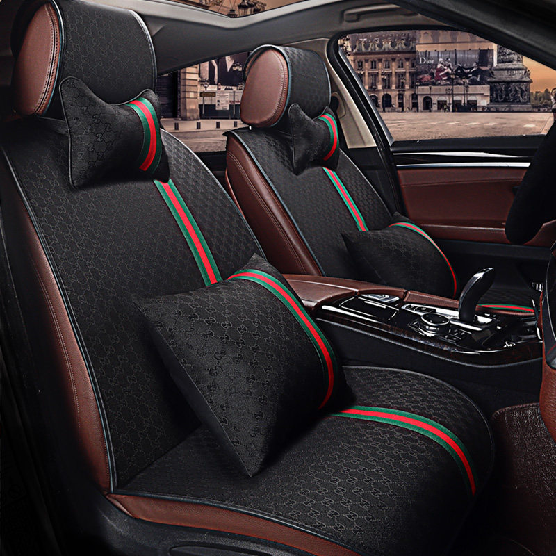 Net red cool car seat cushion four seasons universal tie-free half-pack seat cushion fashion personality linen car cushion tide brand seat cover