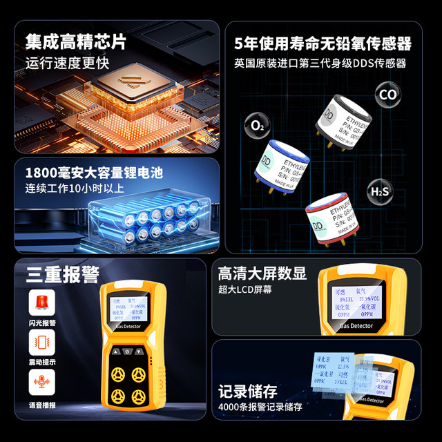 Portable Multifunctional Gas Detection Instrument, Four-In-One Alarm, Toxic Concentration Detector for Limited Spaces