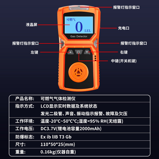 Portable Handheld Explosion-Proof Gas Concentration Detector, Methane Natural Gas Leak Detector