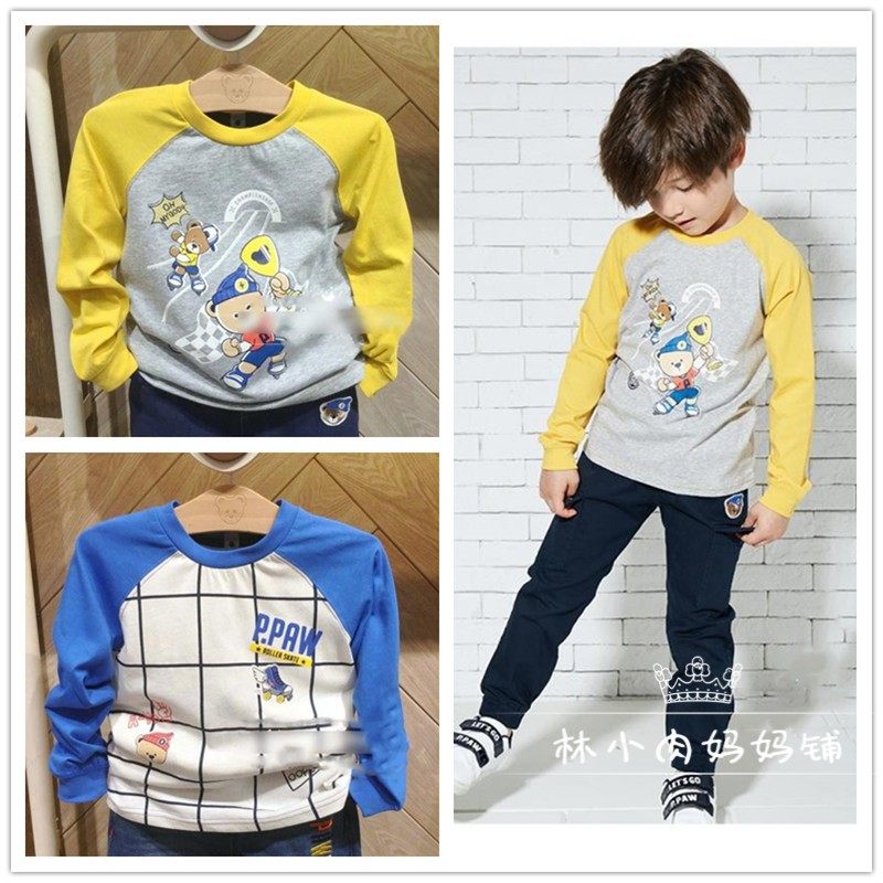 Experience clearance clearance 21 Autumn section Paw small bear boy fit boy Collage Long Sleeve T-shirt PCLA93812S LA93812S