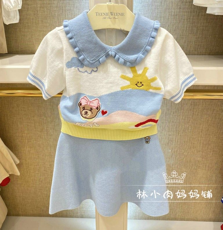 21 summer style teenie weenie small bear girl clothes baby sweaters knitted cover skirt TKCZ212351B suit