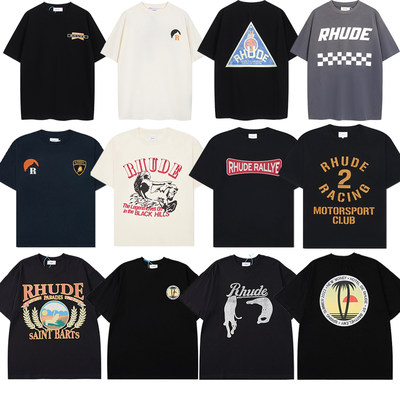 24Ss Rhude Niche Trendy Brand Summer New Crown Flag High Street Retro Loose Round Neck Short-Sleeved T-Shirt for Men 24Ss Rhude Niche Trendy Brand Summer New Crown Flag High Street Retro Loose Round Neck Short-Sleeved T-Shirt for Men
