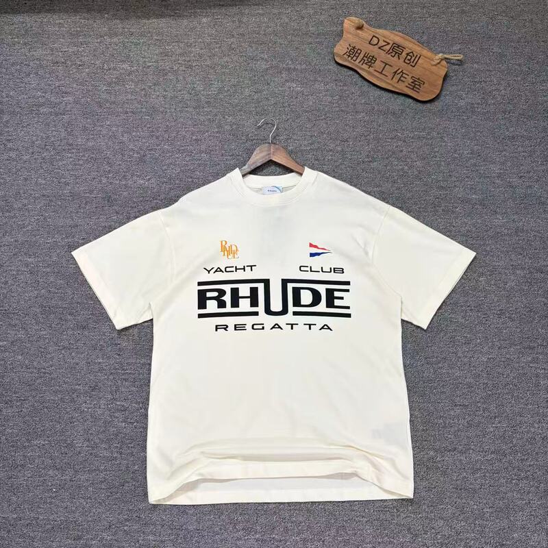 Rhude 26Ss Yacht Club Logo Print American High Street Niche Trendy Brand Short-Sleeved T-Shirt for Men and Women Rhude 26Ss Yacht Club Logo Print American High Street Niche Trendy Brand Short-Sleeved T-Shirt for Men and Women