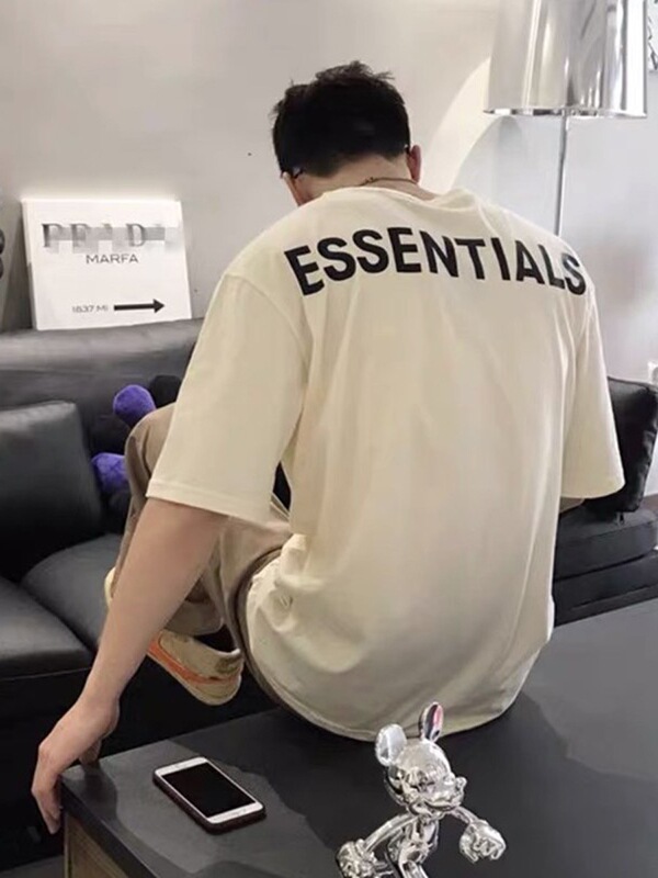 Fog Normcore Multi-Line Essentials Fear God Letter Reflective Loose Cotton T-Shirt Couple Same Style