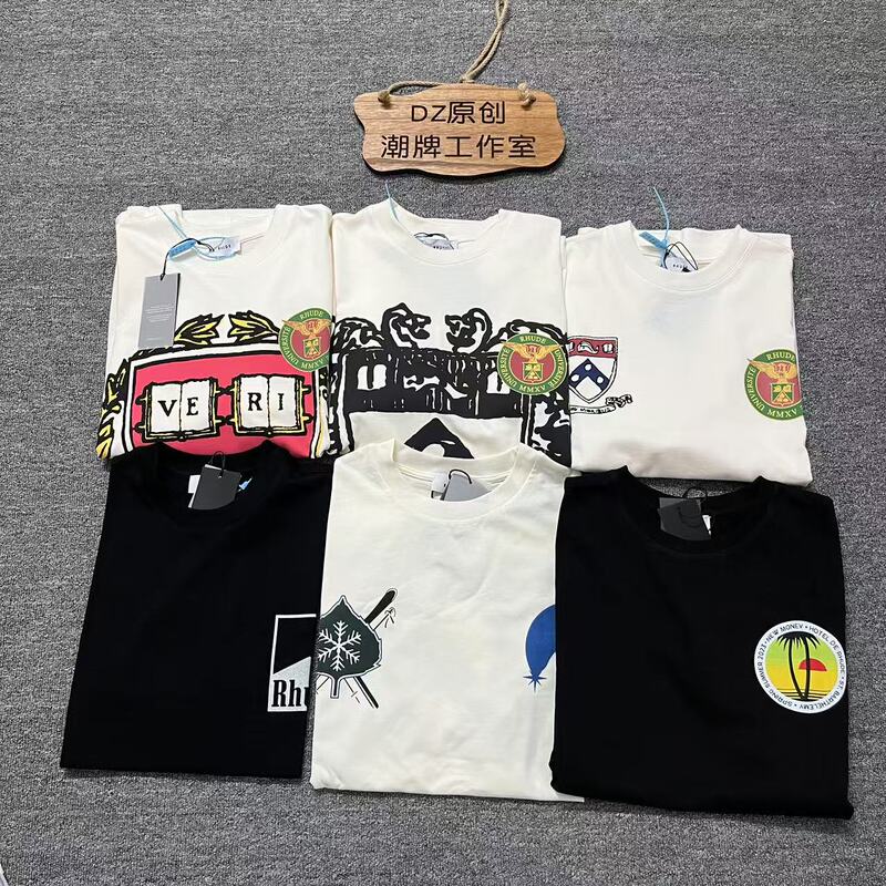 Rhude 25Ss American High Street Niche Trendy Brand Retro Slogan Logo Printed Short-Sleeved T-Shirt for Men and Women Summer