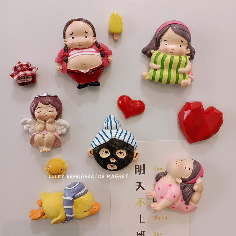 Cute Girl Weight Loss Solid Resin Fridge Sticker Magnet Home Decoration Goods Fridge Magnetic Message Posting Photo Post