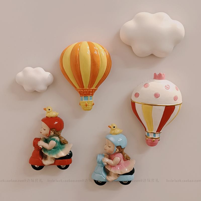 Cute girl heart balloon refrigerator magnetic decoration refrigerator door magnetic decoration iron - suction photo stick