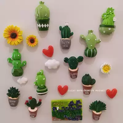3D three-dimensional plant fleshy cactus potted refrigerator magnet home decoration refrigerator door magnet stickers