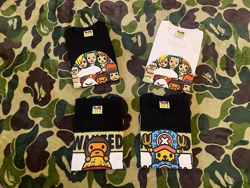 Spot Super Limited Bape x OnePeece One Piece United Name Short -Sleeed