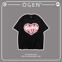 OGEN CLUB21SS tide brand men and women lovers with the same color printing love peach summer wild half-sleeve T-shirt