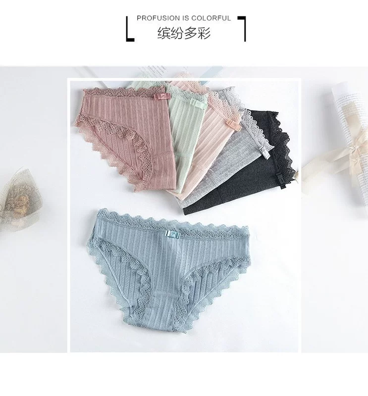 Đồ lót cô gái dễ thương Nhật Bản Đồ lót bằng vải cotton nữ thấp eo Ren bên cạnh tóm tắt liền mạch bán buôn quần lót đôi