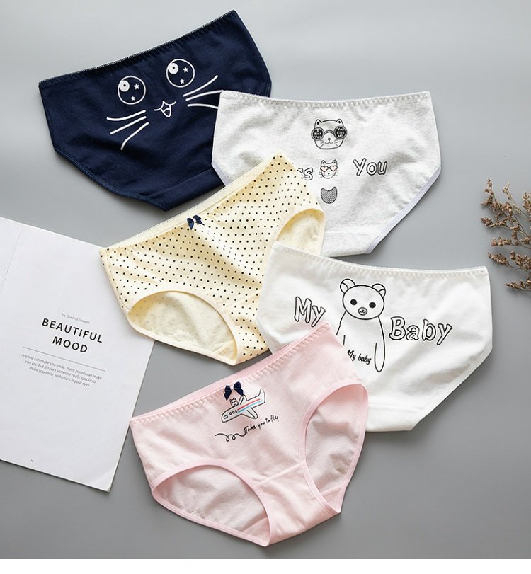 Dễ thương hoạt hình eo phụ nữ thoáng khí cotton đáy tam giác quần bán buôn cotton cô gái đồ lót 100% cotton bikini đẹp