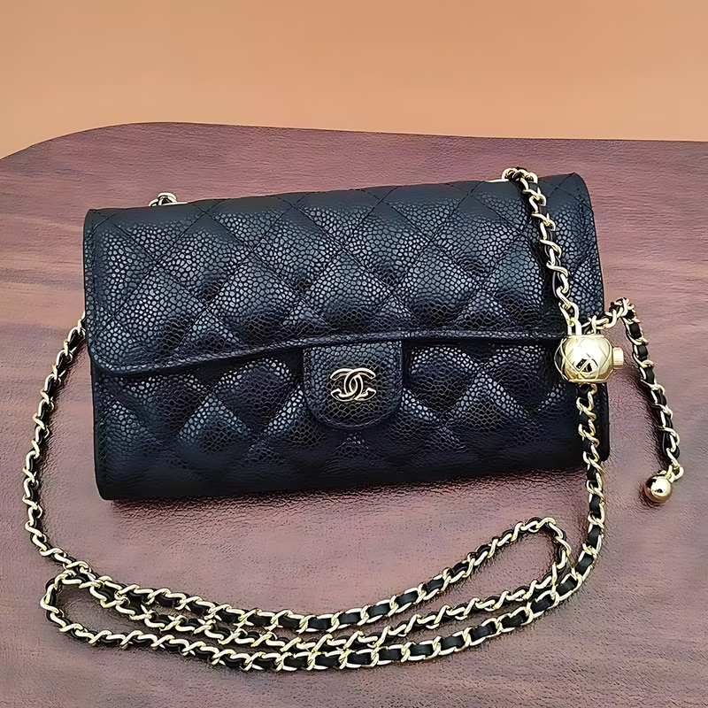 New Genuine Leather Caviar Phone Bag with Chain, Crossbody for Women, High-End Light Luxury Small Backpack, Chanel-Inspired Long Wallet New Genuine Leather Caviar Phone Bag with Chain, Crossbody for Women, High-End Light Luxury Small Backpack, Chanel-Inspired Long Wallet